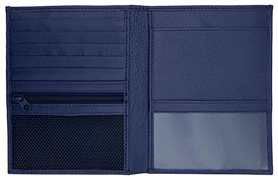 Blue RFID Blocking Genuine Leather Travel Passport Wallet Holder