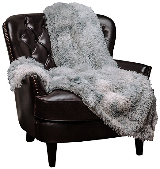 Chanasya Super Soft Shaggy Fuzzy Fur Fluffy Faux Fur Warm Elegant Cozy with Sherpa Marble Color Variation Pattern Print Plush Silver Gray Throw Blanket - Silver Gray