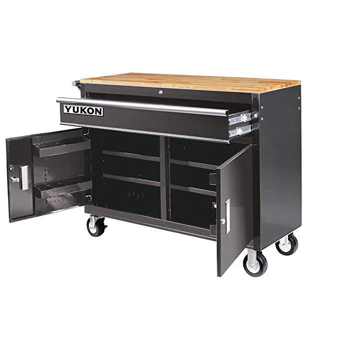 46 in. Mobile Storage Cabinet with Wood Top Tool Cart Workbench