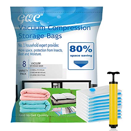 GQC Vacuum Storage Bags,8 Pack[Works with Any Vacuum Cleaner   Free Hand-Pump for Travel],to Store Clothes and beddings,Could Save Your Space,dust-Free,Keep Away from Moisture
