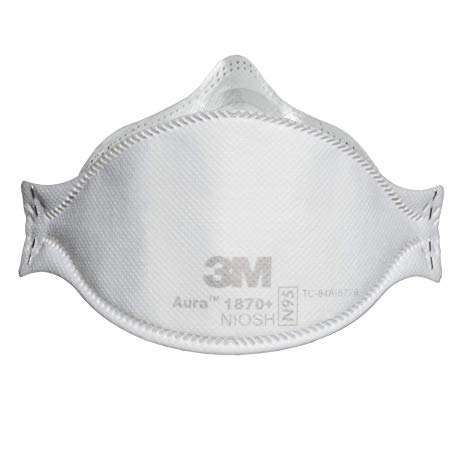 3M Aura Particulate Respirator/Surgical Mask, N95 Flat Fold Elastic Strap One Size Fits Most White, 1870  - Box of 20