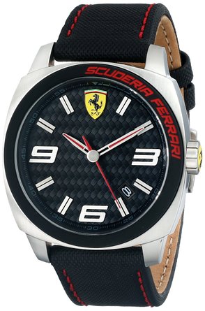 Ferrari Mens Nylon Band Steel Case Quartz Black Dial Analog Watch 0830163