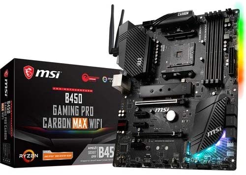 MSI Performance Gaming AMD Ryzen 1st, 2nd, and 3rd Gen AM4 M.2 USB 3.2 Gen 2 DDR4 HDMI Display Port Wi-Fi ATX Motherboard (B450 Gaming PRO Carbon MAX WiFi)