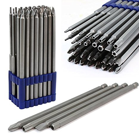 XtremepowerUS 32pc Extra Long Security Bit Set Tamper Proof Torx Star Tri Wing Pozi w Holder