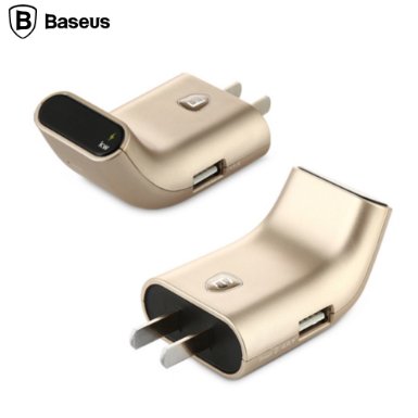 Wall Charger, Baseus® Smart Display Phone Stand Portable Dual USB Travel Wall Charger for iPhone 6s 6 Plus, iPad Pro Mini, Galaxy S7 S6 Edge Plus, LG G5 Nexus, HTC, ZTE Zmax Smartphone Tablet (Gold)