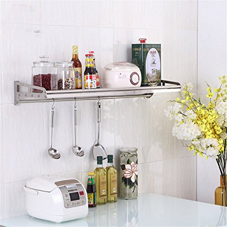 Wall Mounted Floating Shelves,304 Solid Stainless Steel Utility Storage Shelf for Kitchen Microwave oven Dishes Books Office ,1 Tier 1 Towel Bar Solid Heavy Duty