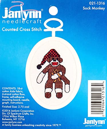 The Janlynn Corporation Ready, Set.Stitch Sock Monkey Counted Cross Stitch Kit with Frame