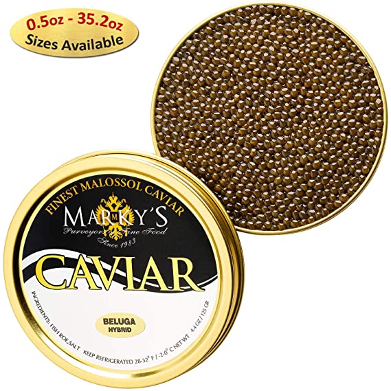 Marky’s Beluga Hybrid Black Caviar – 35.2 oz Premium HUS BAE Beluga Sturgeon Malossol Black Roe Caviar– GUARANTEED OVERNIGHT