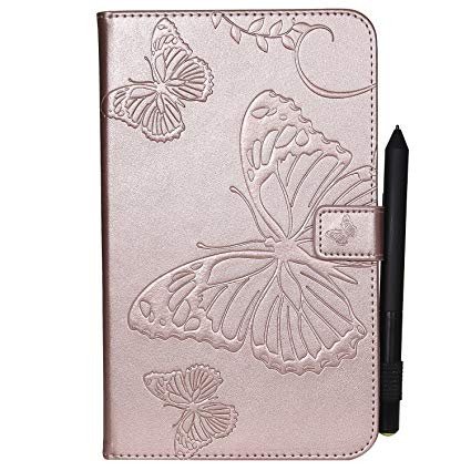 Stingna Luxury 3D butterfly Slim flip wallet card slot Leather Stand Case cover with Auto Sleep/Wake Function for Samsung Galaxy Tab A 8.0 New 2017 T380 T385 (A-8)