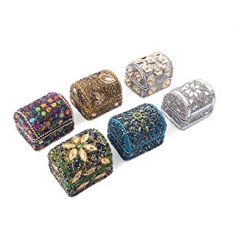 Handcrafted Set Of 6 Mini Multi Color Bead Treasure Chest Jewelry Organizer Box Storage