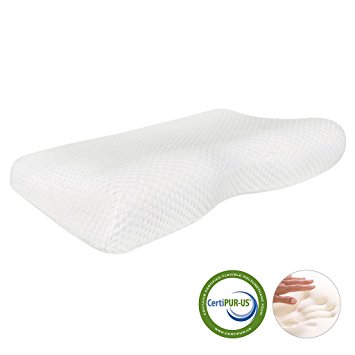 LANGRIA Contoured Neck Memory Foam Pillow, with Breathable Zippered Knit Cover and Inner Cover, Ergonomic Design, CertiPUR-US Certified, (22 x 13.4 x 4.3-2.8 inches) White