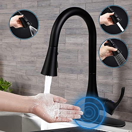 Motion Sensor Touchless Kitchen Faucet,Soosi Automatic Pull Down Kitchen Faucet Single Handle One/3 Hole 3 Setting Sprayer Oil Rubbered Bronze Solid Brass Kitchen Faucets Spot Free Lead-Free