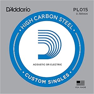 D'Addario PL015 Plain Steel Guitar Single String, 015