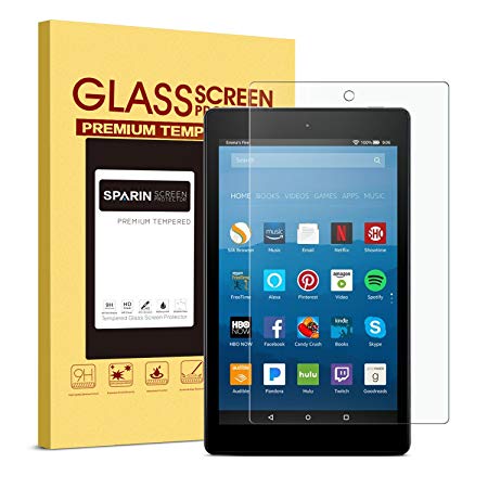 All-New Fire HD 8 Screen Protector, SPARIN [Tempered Glass] [HD Clear] Screen Protector for Fire HD 8"(2017 Release) & All-New Fire HD 8 Kids Edition Tablet