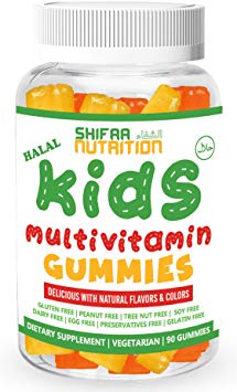 SHIFAA NUTRITION Halal & Vegetarian Gummy Vitamins For kids | 13 Vitamins, Minerals & Antioxidants for Children | Natural & Free of Gelatin Gluten Dairy Eggs Nuts Soy | Halal Vitamins | 90 Gummies