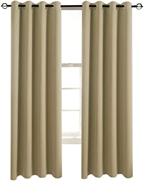 Aquazolax Grommets Blackout Curtains for Bedroom Solid Window Curtain Drapes 52 by 63 Inch Thermal Insulated for Nursery (1 Pair, Taupe/Khaki)