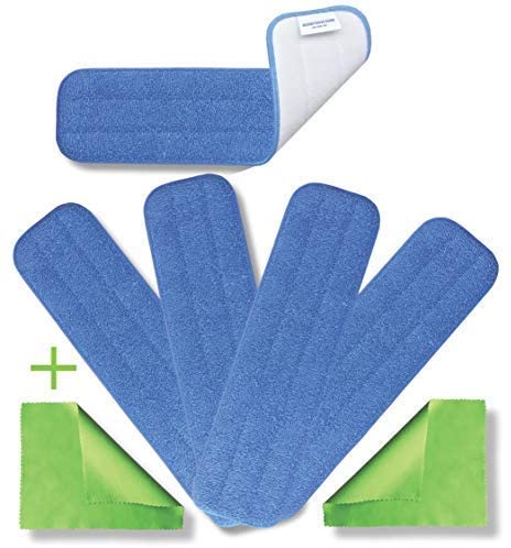 Microfiber Heavy Duty Mop Pad Replacement Heads for Wet or Dry Floor Cleaning and Scrubbing — Commercial Grade Fabric Weight of 13.2 oz/sq. yd. — 5 Pack with Two Bonus Cloths