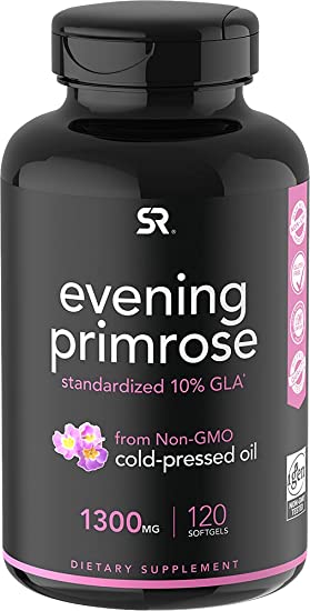 Sports Research Evening Primrose Oil 1300 mg Non - GMO Gluten - free Cold - Pressed with No Fillers or Artificial Ingredients (120 Liquid Softgels)