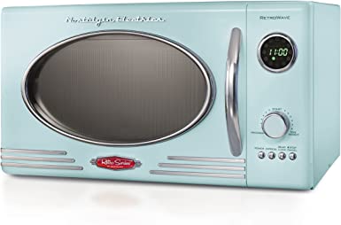 Nostalgia Retro Countertop Microwave Oven, 0.9 Cu. Ft. 800-Watts with LED Digital Display, Child Lock, Easy Clean Interior, Cu.Ft, Aqua