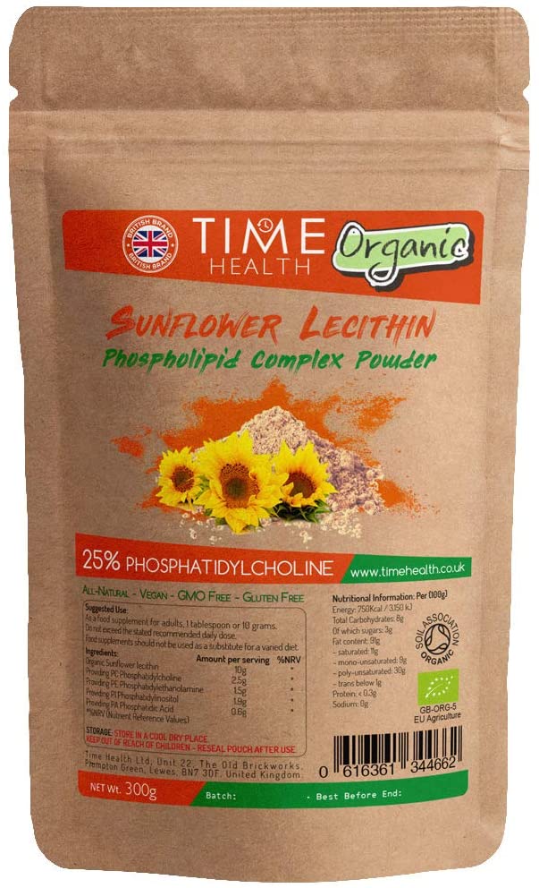 Organic Sunflower Lecithin Phospholipid Complex Powder - 25% Phosphatidylcholine - Vegan - GMP Standard (300g Powder Pouch)