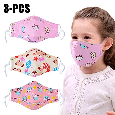 Dust Mask for Kids,Aniwon 3 Pcs PM2.5 Kids Mouth Face Mask with 6 Pcs Activated Carbon Filter Insert,Washable Cute Cotton Mouth Mask with Adjustable Straps