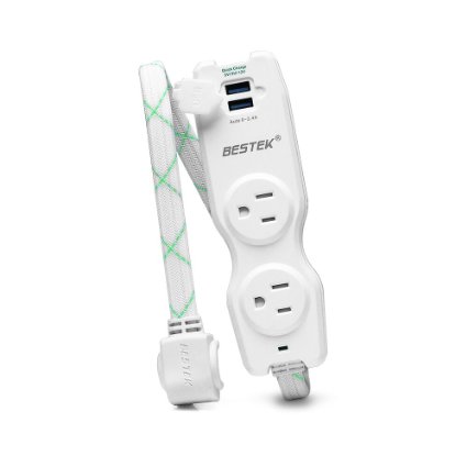 BESTEK 2-Outlet Travel Power Strip with 4.2A Dual Smart USB Charging Ports