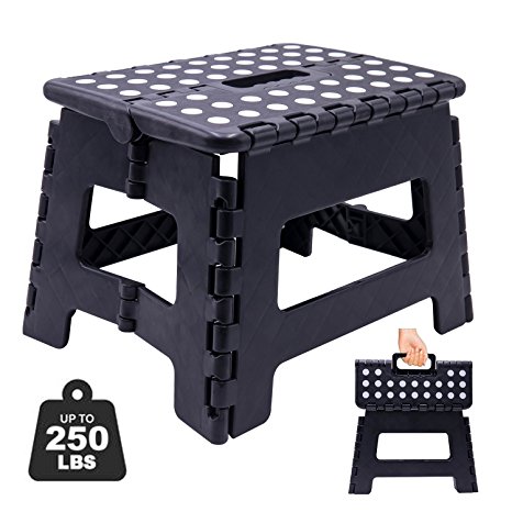 Folding Step Stool, Super Strong Plastic 9 Inch Step Stool for Kids and Adults with Handles, Black