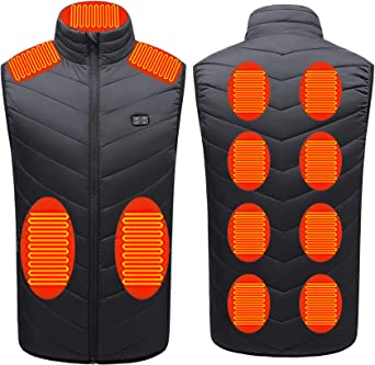 Men's Heated Vest 11 Heating Pads, USB Charging Lightweight Outdoor Electric Heated Jacket for Motorcycle Hiking (Battery Pack Not Included)