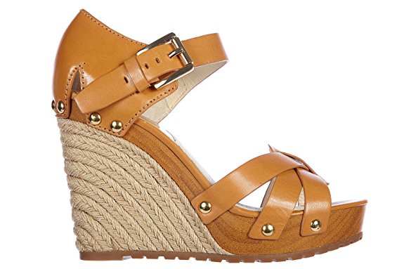 Michael Kors Women's Leather Shoes Wedges Sandals Peanuts Somerly Brown