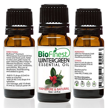 Biofinest Wintergreen Oil - 100% Pure Wintergreen Essential Oil - Premium Organic - Therapeutic Grade - Aromatherapy - Boost Digestion - Strengthen Muscle - FREE E-Book (10ml)