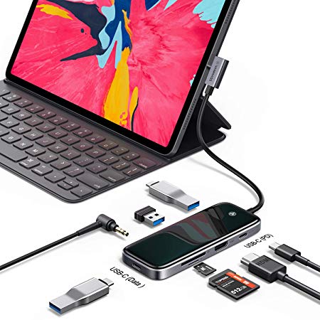 Shuttle USB C Hub, VANMASS 8 in 1 USB C Adapter with Dual USB C, 4K UHD HDMI, 3 USB 3.0 Ports, TF/SD Card Reader Slots, 87W PD Charing, for iPad Pro, MacBook/Pro/Air, Windows Laptops with USB Type C