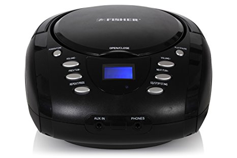 Fisher CD Player MP3 FM Radio, LCD Display, Playback Recording, Equalizer, Built-in Microphone, Auxiliary Input, and Ultra-Portable Design