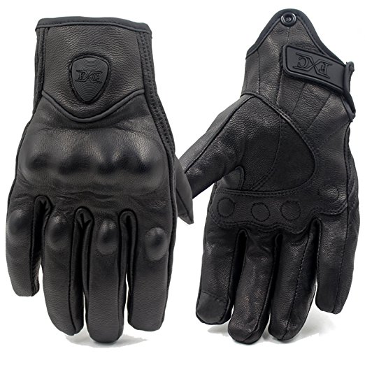 FXC Full Finger Motorcycle Leather Gloves Men's Premium Protective Motorbike Gloves (XL, Solid)