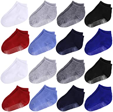 Cooraby 16 Pairs Toddler Socks Baby Non Slip Ankle Socks Non-skid Socks for Baby Toddler Boys Girls