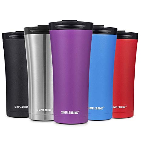 Simple Drink Classic Insulated Travel Coffee Mug (16 oz) - Stainless Steel Tumbler Thermos Cup with Spill-Proof Lid, Works Great for Ice Drink, Hot Beverage