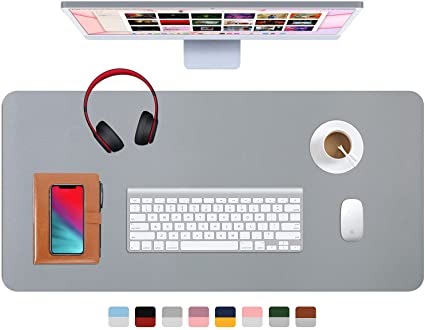 WAYBER Dual Sided Leather Desk Pad (35.4 x 17), Waterproof Office Desk Mat, PU Mouse Pad, Desk Cover Protector, Desk Writing Mat for Office/Home/Work/Cubicle (Gray/Silver)
