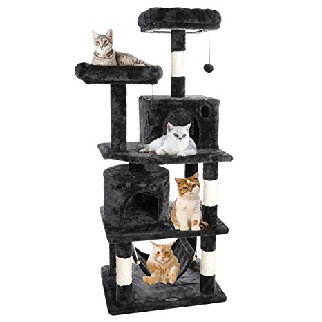 ZENY 57.1'' Cat Tree Furniture Kitten Activity Tower Pet Kitty Play House with Scratching Posts Perches Hammock (Grey)