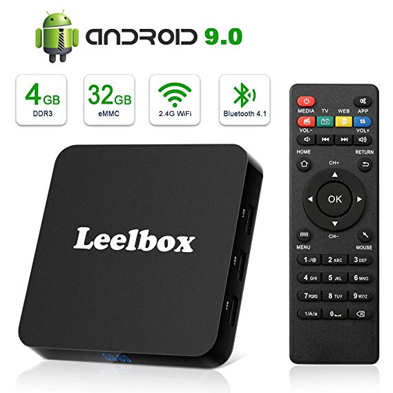 Android 9.0 TV Box, Leelbox Q4 Android Box 4GB RAM 32GB ROM RK3328 Quad-core, Support BT 4.1/2.4 GHz WiFi/H.265/USB 3.0/3D&4K [2019 Updated Version] (Q4)