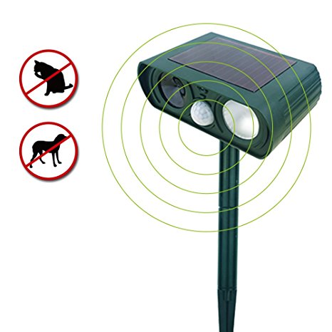 Glolux Ultrasonic Animal Control Cats Dogs Repellent, Cat Dog Rat Roden Control Repeller with Solar Powered and Motion Sensor Operation
