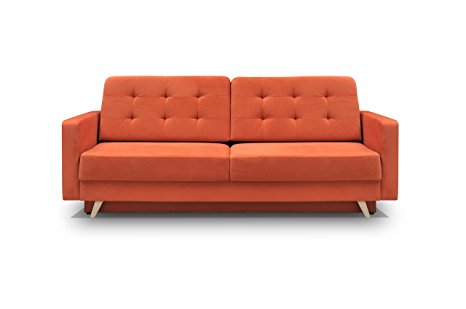 Vegas Futon Sofa Bed, Queen Sleeper with Storage Orange