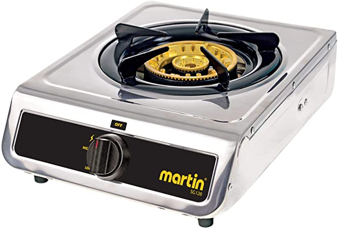 Martin SG-128 Propane Hot Plate Cooking Stove - Cooktop 12,800 BTU Powered Brass Burner with Pressure Regulator