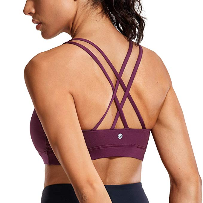 CRZ YOGA Strappy Padded Sports Bra for Women Activewear Medium Support Workout Yoga Bra Tops