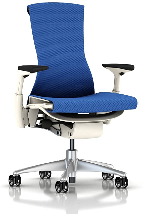 Herman Miller Embody Ergonomic Office Chair with White Frame/Titanium Base | Fully Adjustable Arms and Translucent Casters | Berry Blue Balance