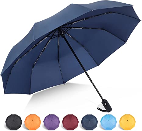 ZOMAKE Compact Travel Umbrella, 10 Ribs Windproof Folding Umbrella, Auto Open/Close Umbrella for Rain & Sun