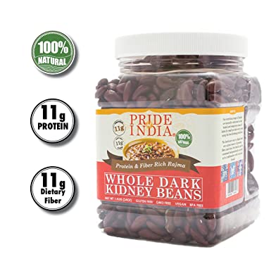 Pride Of India - Indian Whole Dark Kidney Beans - Protein & Fiber Rich Rajma, 1.5 Pound Jar