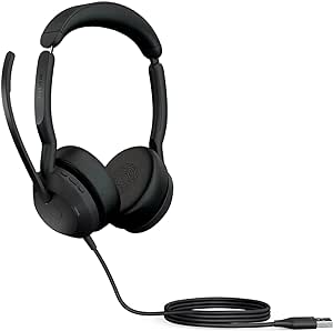 Jabra Evolve2 50 Micro-casque filaire stéréo - Technologie Jabra Air Comfort, microphones à réduction de bruit et ANC - Fonctionne avec les plateformes UC telles que Zoom et Google Meet - Noir