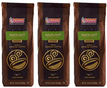 Dunkin' Donuts Ground Coffee 1 LB. Bag Multi Pack (Hazelnut, Three Pack)
