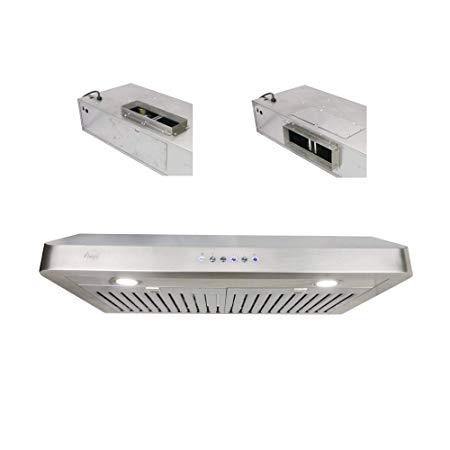 Awoco RH-R06 Rectangle Vent 6" High Stainless Steel Under Cabinet 4 Speeds 900CFM Range Hood with LED Lights (30"W Rectangle Vent)