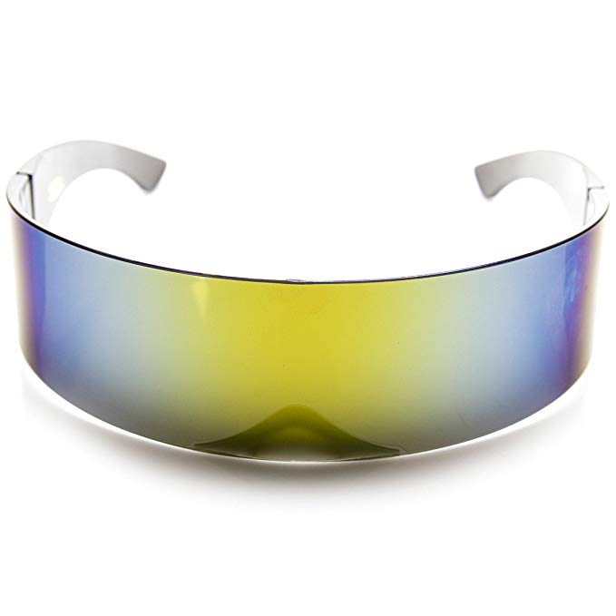 zeroUV - 80s Futuristic Cyclops Cyberpunk Visor Sunglasses with Semi Translucent Mirrored Lens