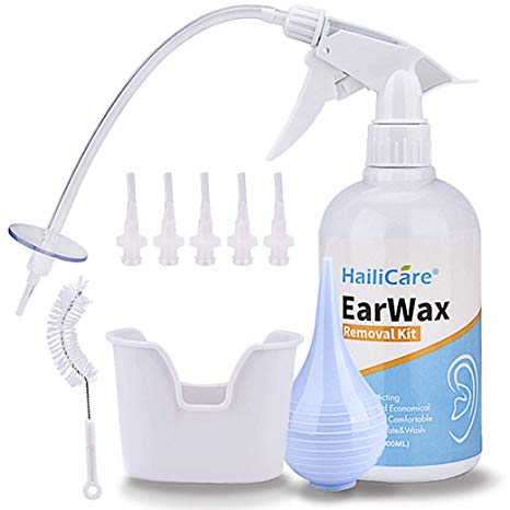 Ear Wax Removal Tool - Earwax Remover Kit for Adults & Kids, Earwax Cleaning Wash & Remover with 5 Disposable Tips/Bottle/Basin/Brush/Bulb